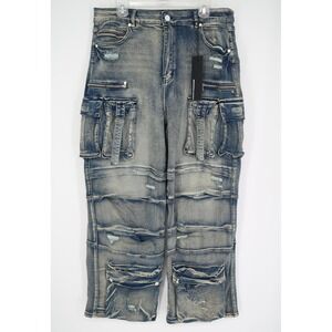 Rockstar Original Men's Tarella Tinted Dark Wash‎ Wide Leg Cargo Jeans Size XXL